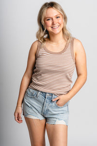 Z Supply Elin striped tank top iced coffee - Z Supply Tank Top - Z Supply Tops, Dresses, Tanks, Tees, Cardigans, Joggers and Loungewear at Lush Fashion Lounge