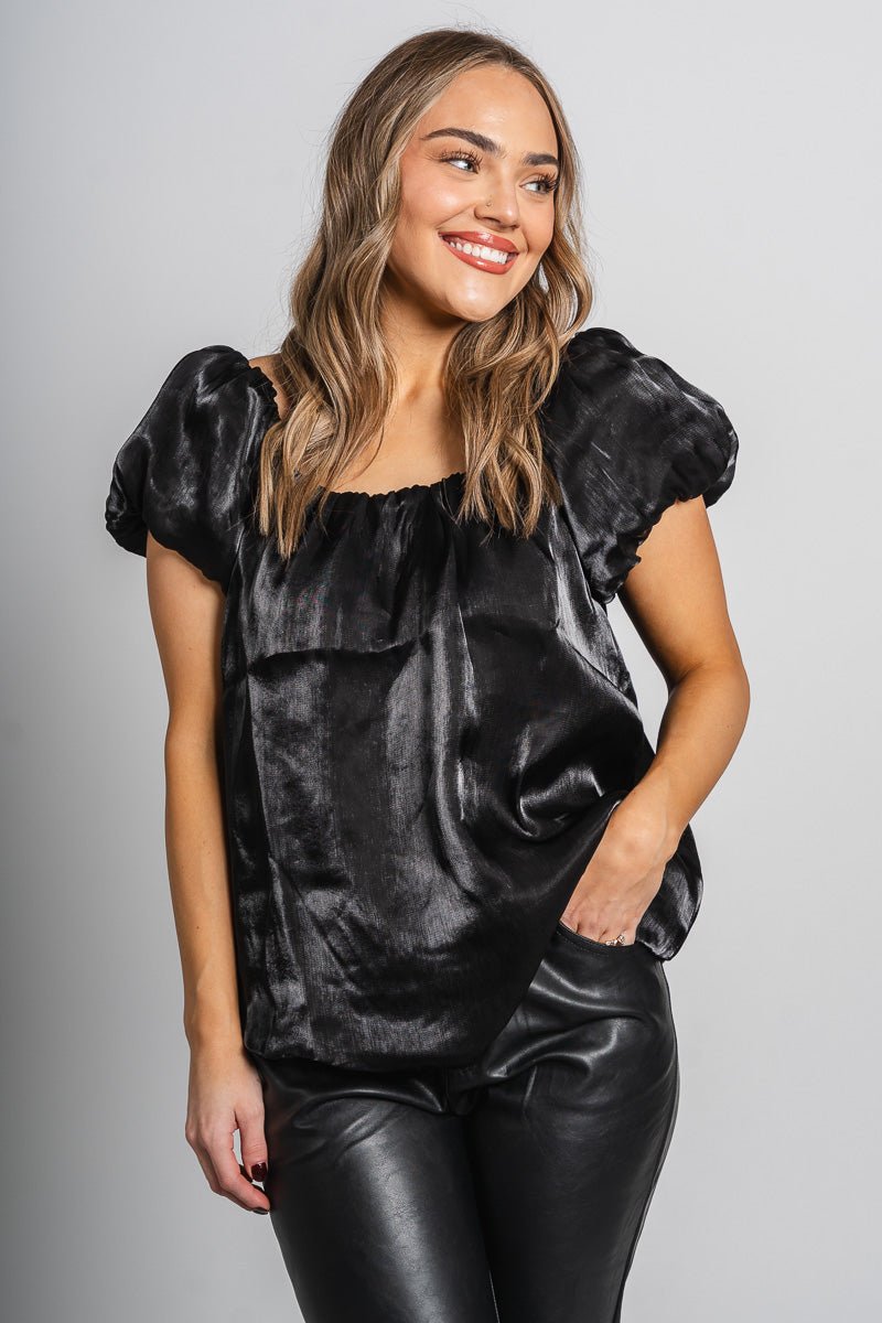 Puff sleeve organza top black - Trendy New Year's Eve Outfits at Lush Fashion Lounge Boutique in Oklahoma City