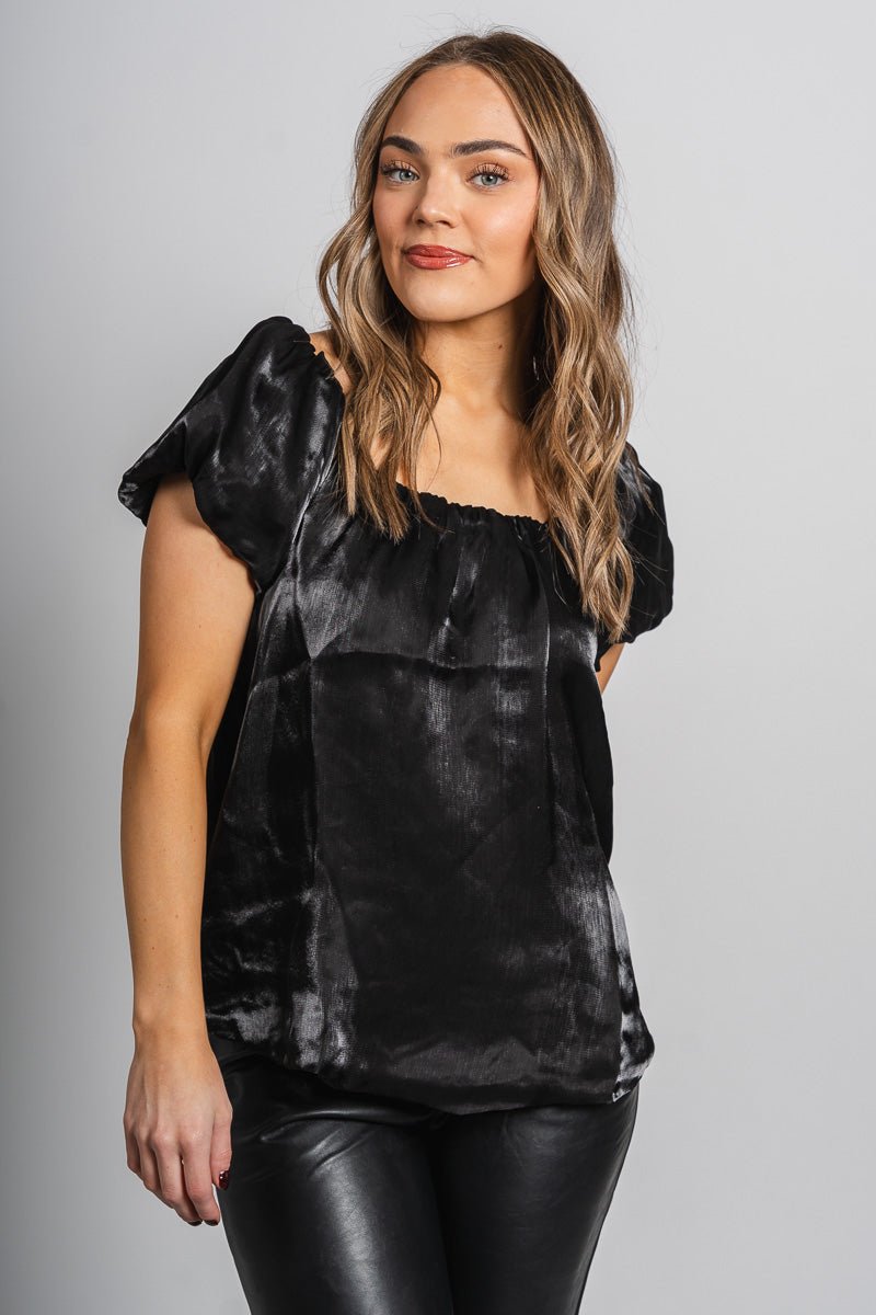 Puff sleeve organza top black - Affordable New Year's Eve Party Outfits at Lush Fashion Lounge Boutique in Oklahoma City