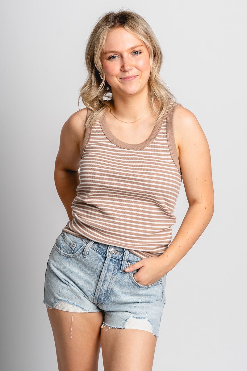 Z Supply Elin striped tank top iced coffee - Z Supply Tank Top - Z Supply Apparel at Lush Fashion Lounge Trendy Boutique Oklahoma City