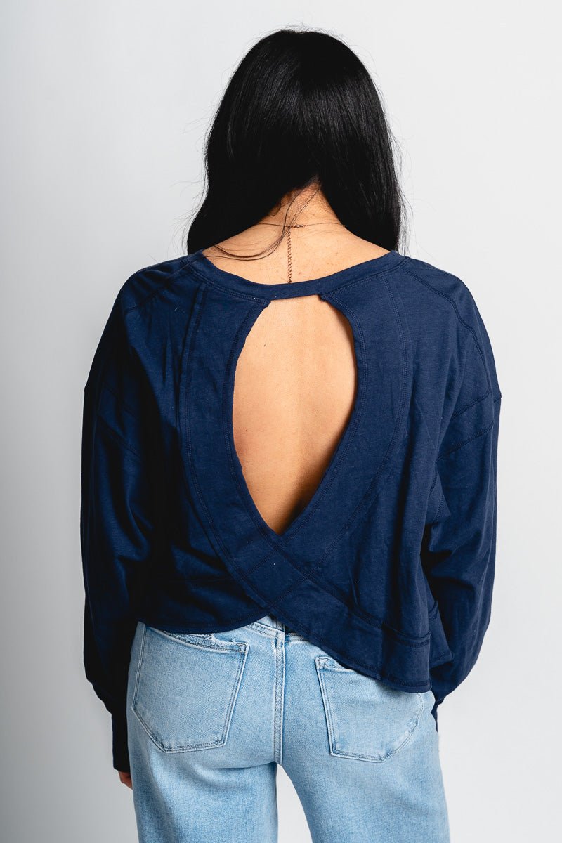 Open back long sleeve top navy