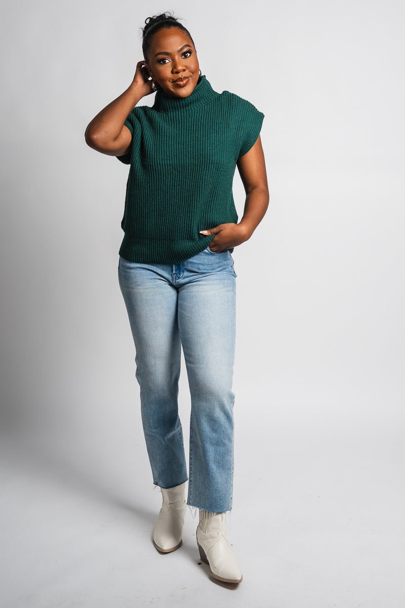 Sleeveless mock neck sweater hunter green