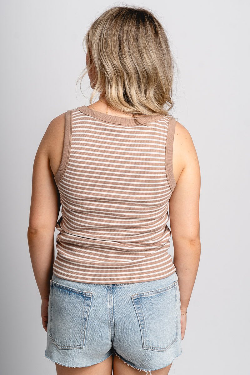 Z Supply Elin striped tank top iced coffee - Z Supply Tank Top - Z Supply Fashion at Lush Fashion Lounge Trendy Boutique Oklahoma City