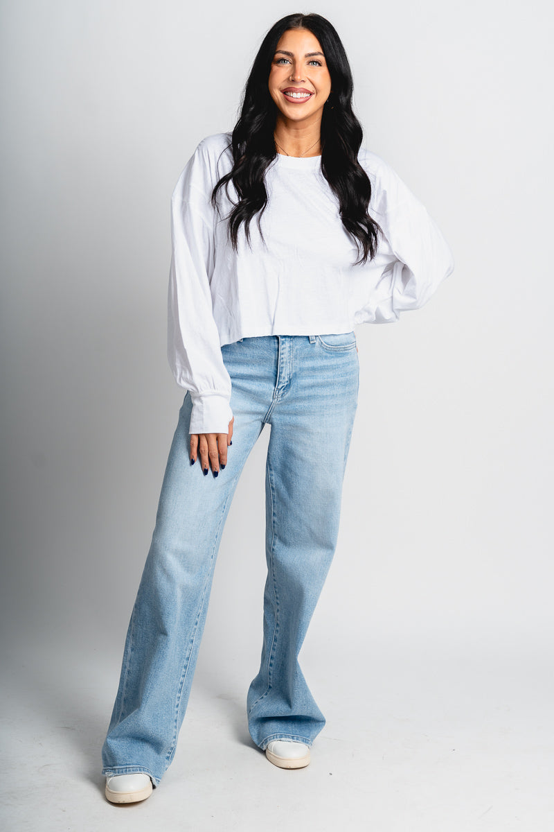 Open back long sleeve top white