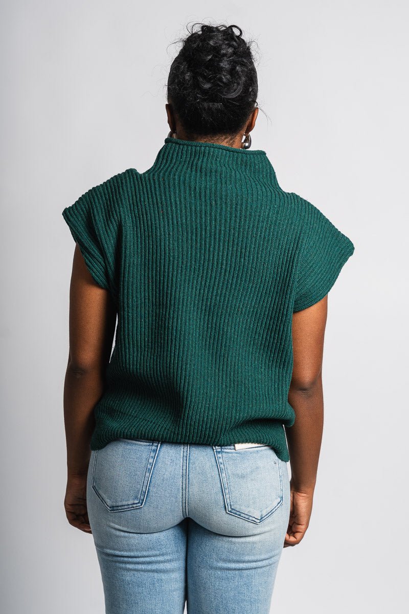 Sleeveless mock neck sweater hunter green