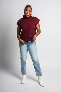 Sleeveless mock neck sweater burgundy - Trendy Sweaters | Cute Pullover Sweaters at Lush Fashion Lounge Boutique in Oklahoma City