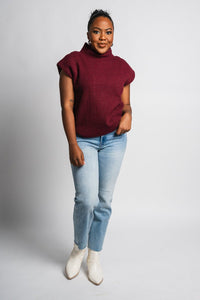 Sleeveless mock neck sweater burgundy – Unique Sweaters | Lounging Sweaters and Womens Fashion Sweaters at Lush Fashion Lounge Boutique in Oklahoma City