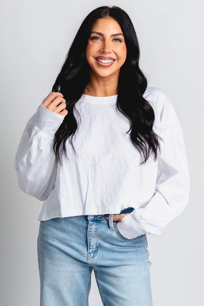 Open back long sleeve top white