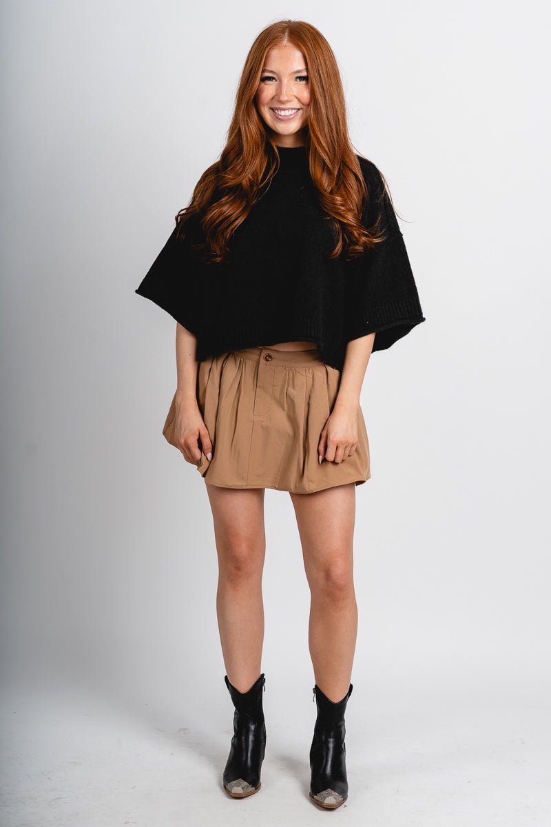 Short sleeve mock neck sweater black – Unique Sweaters | Lounging Sweaters and Womens Fashion Sweaters at Lush Fashion Lounge Boutique in Oklahoma City