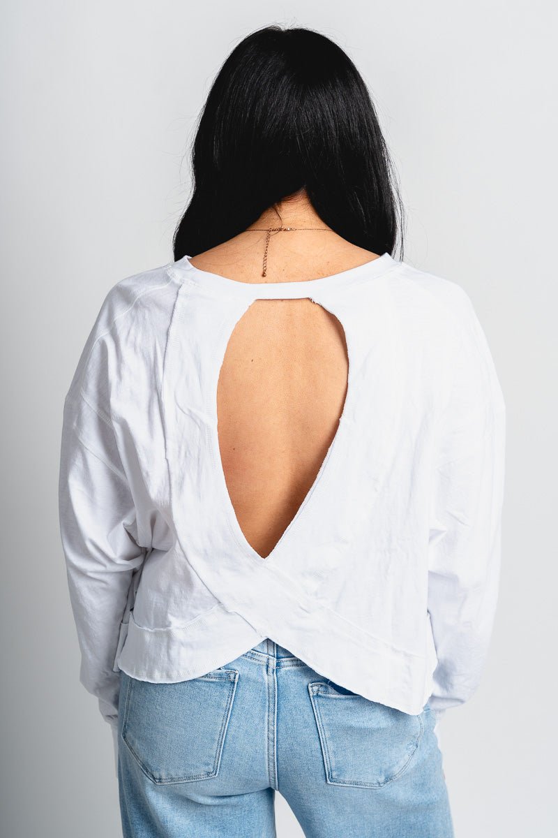 Open back long sleeve top white