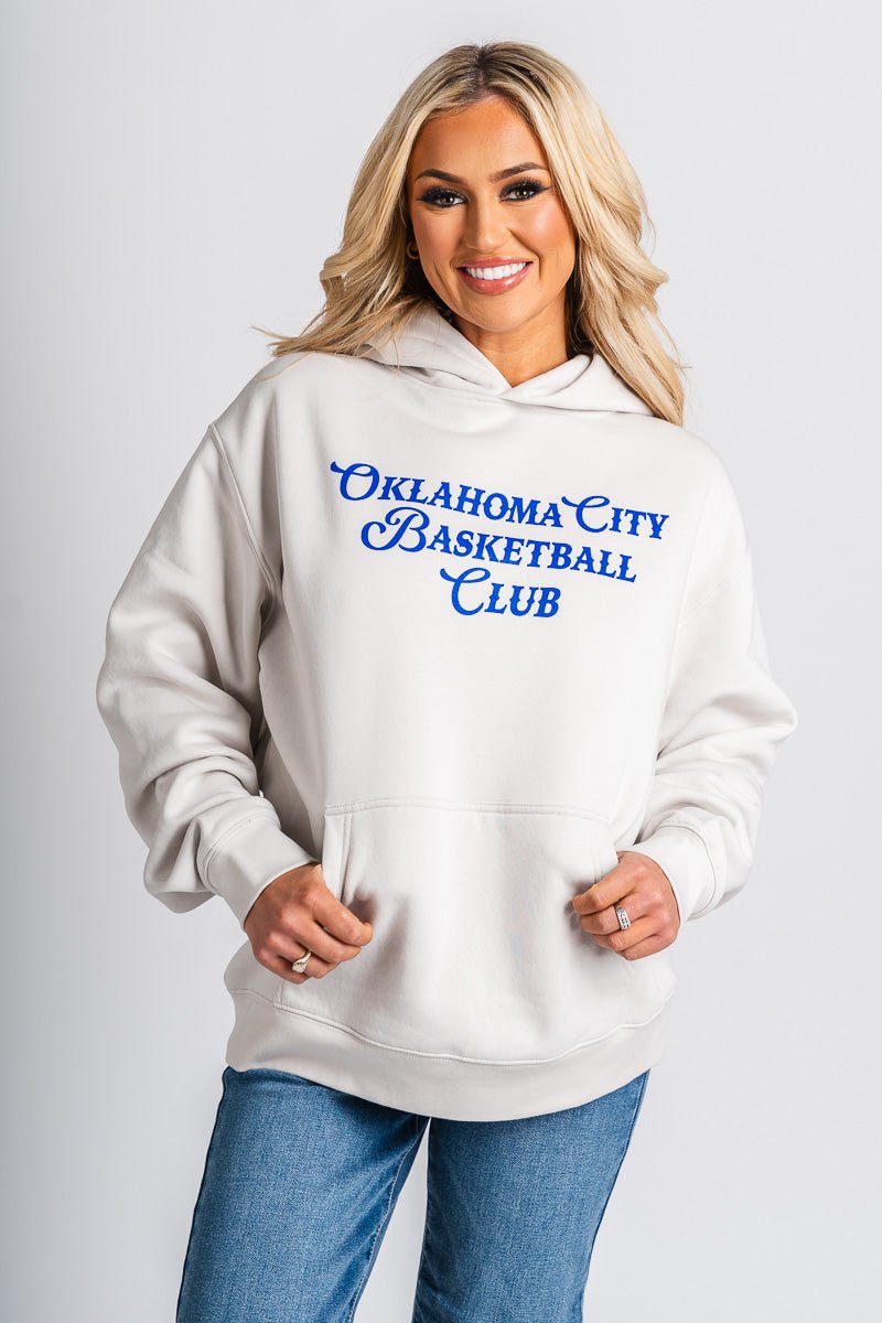 OKC Basketball Club hoodie bone - Trendy OKC Apparel at Lush Fashion Lounge Boutique in Oklahoma City