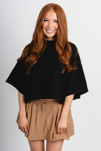 Short sleeve mock neck sweater black – Stylish Sweaters | Boutique Sweaters at Lush Fashion Lounge Boutique in Oklahoma City