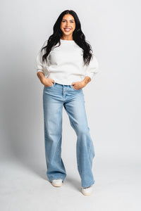 Puff sleeve sweater ivory - Trendy Sweaters | Cute Pullover Sweaters at Lush Fashion Lounge Boutique in Oklahoma City