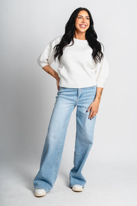 Puff sleeve sweater ivory – Unique Sweaters | Lounging Sweaters and Womens Fashion Sweaters at Lush Fashion Lounge Boutique in Oklahoma City