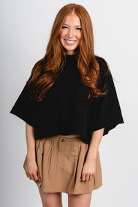 Short sleeve mock neck sweater black – Boutique Sweaters | Fashionable Sweaters at Lush Fashion Lounge Boutique in Oklahoma City