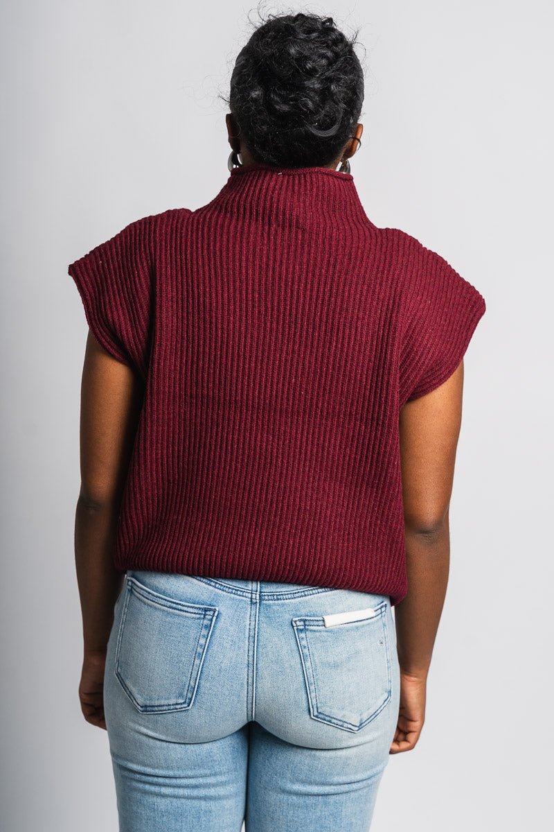 Sleeveless mock neck sweater burgundy