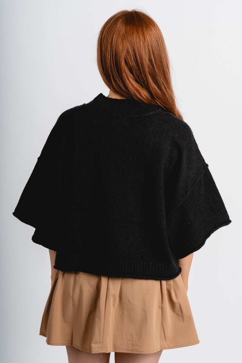 Short sleeve mock neck sweater black