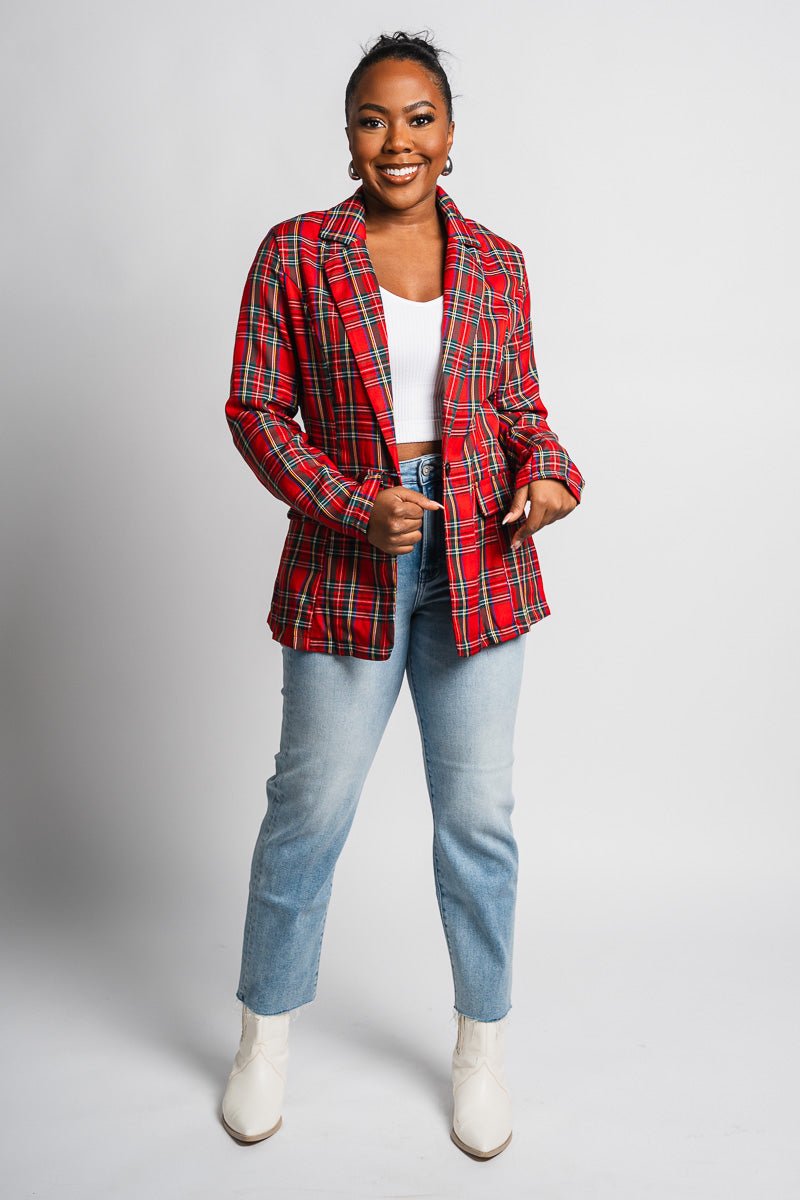 Plaid blazer red – Affordable Blazers | Cute Black Jackets at Lush Fashion Lounge Boutique in Oklahoma City