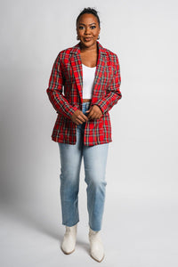 Plaid blazer red – Unique Blazers | Cute Blazers For Women at Lush Fashion Lounge Boutique in Oklahoma City