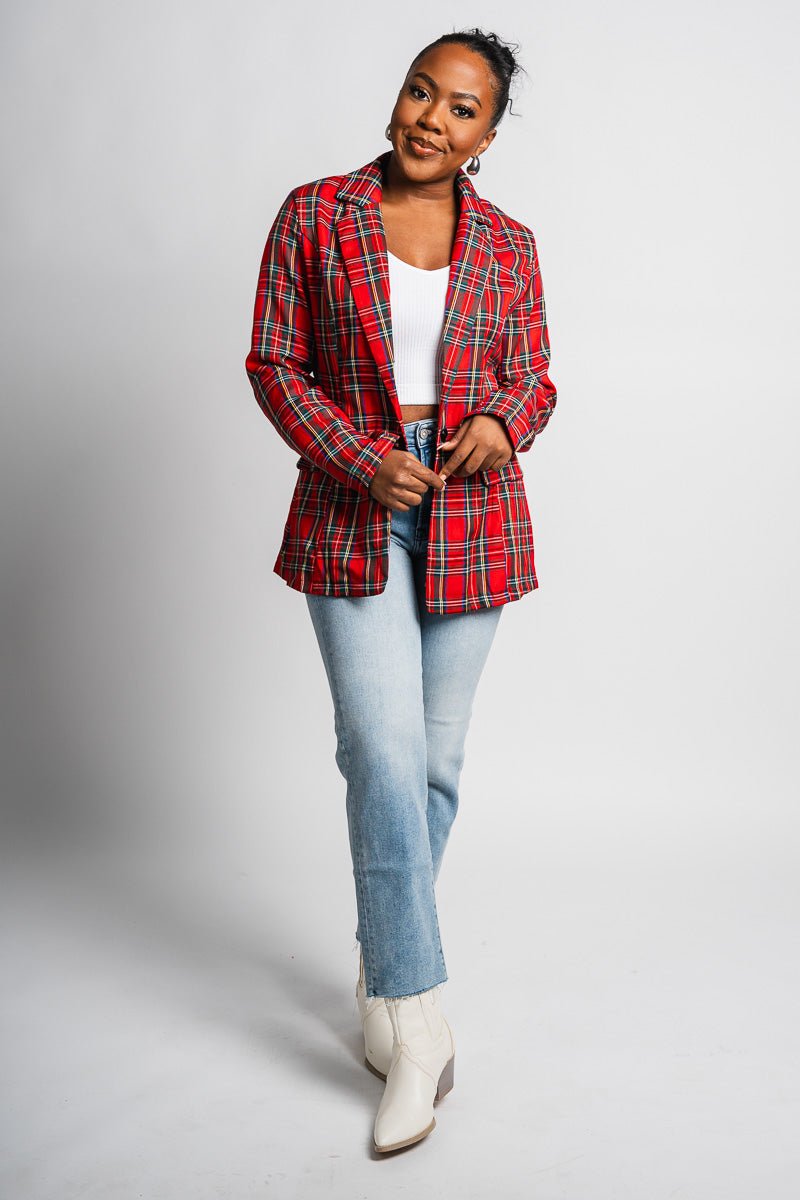 Plaid blazer red