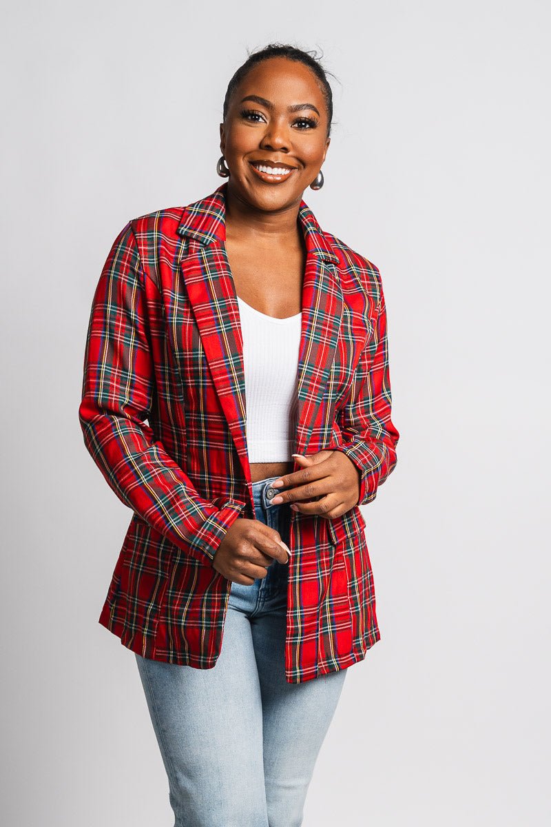 Plaid blazer red