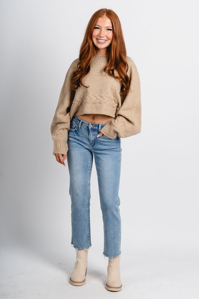 Mock neck crop sweater beige - Trendy Sweaters | Cute Pullover Sweaters at Lush Fashion Lounge Boutique in Oklahoma City