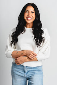 Puff sleeve sweater ivory – Stylish Sweaters | Boutique Sweaters at Lush Fashion Lounge Boutique in Oklahoma City