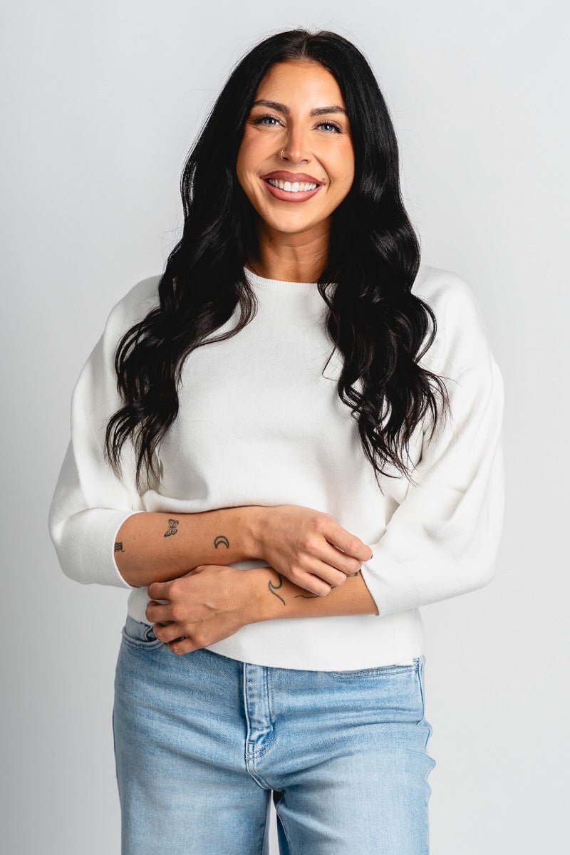 Puff sleeve sweater ivory – Stylish Sweaters | Boutique Sweaters at Lush Fashion Lounge Boutique in Oklahoma City