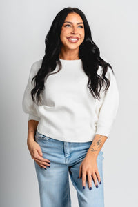 Puff sleeve sweater ivory – Boutique Sweaters | Fashionable Sweaters at Lush Fashion Lounge Boutique in Oklahoma City