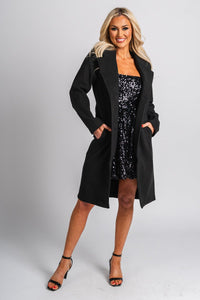 Notched lapel coat black – Unique Blazers | Cute Blazers For Women at Lush Fashion Lounge Boutique in Oklahoma City