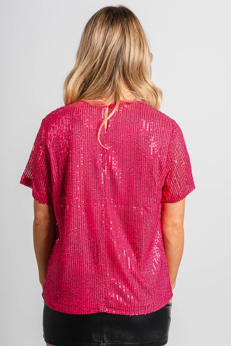 Short sleeve sequin top fuchsia