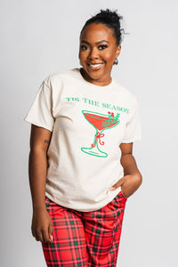 Tis the season cocktail thrifted t-shirt - Trendy Holiday Apparel at Lush Fashion Lounge Boutique in Oklahoma City