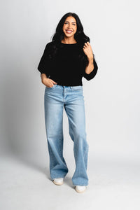 Puff sleeve sweater black - Trendy Sweaters | Cute Pullover Sweaters at Lush Fashion Lounge Boutique in Oklahoma City