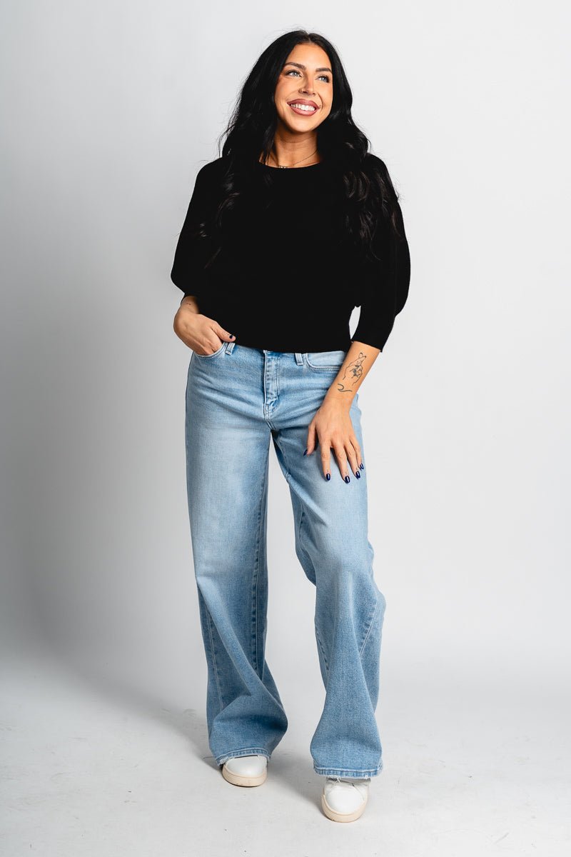 Puff sleeve sweater black – Unique Sweaters | Lounging Sweaters and Womens Fashion Sweaters at Lush Fashion Lounge Boutique in Oklahoma City