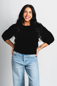 Puff sleeve sweater black – Boutique Sweaters | Fashionable Sweaters at Lush Fashion Lounge Boutique in Oklahoma City