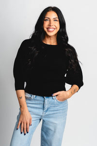 Puff sleeve sweater black – Stylish Sweaters | Boutique Sweaters at Lush Fashion Lounge Boutique in Oklahoma City