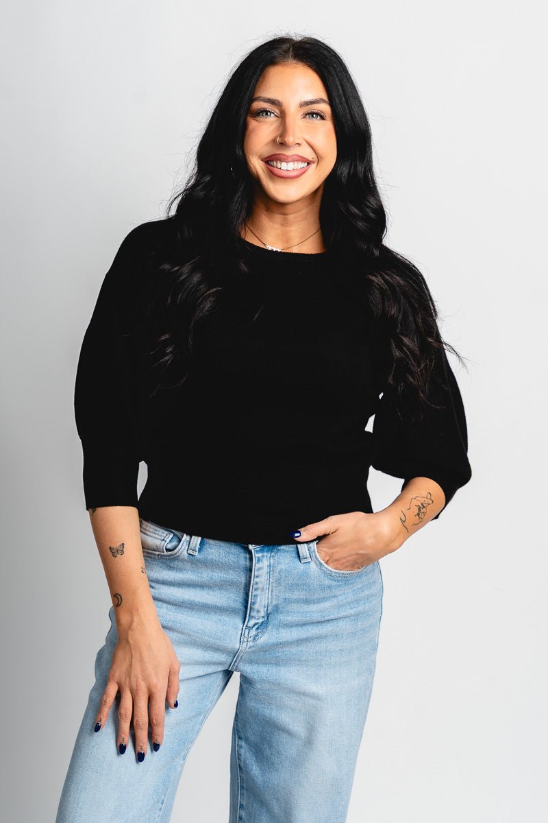 Puff sleeve sweater black – Stylish Sweaters | Boutique Sweaters at Lush Fashion Lounge Boutique in Oklahoma City