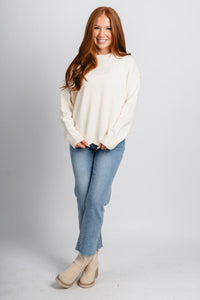 Crew neck sweater ecru - Trendy Sweaters | Cute Pullover Sweaters at Lush Fashion Lounge Boutique in Oklahoma City