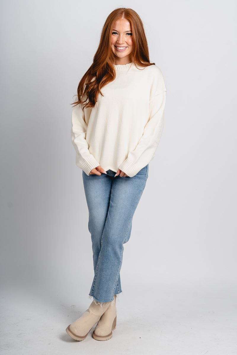 Crew neck sweater ecru - Trendy Sweaters | Cute Pullover Sweaters at Lush Fashion Lounge Boutique in Oklahoma City