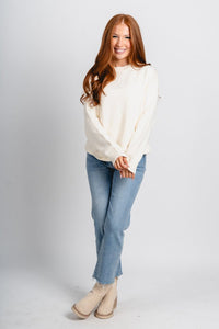 Crew neck sweater ecru – Unique Sweaters | Lounging Sweaters and Womens Fashion Sweaters at Lush Fashion Lounge Boutique in Oklahoma City