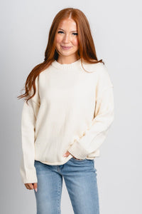 Crew neck sweater ecru – Boutique Sweaters | Fashionable Sweaters at Lush Fashion Lounge Boutique in Oklahoma City