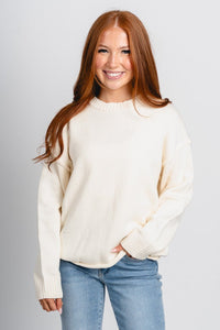 Crew neck sweater ecru – Stylish Sweaters | Boutique Sweaters at Lush Fashion Lounge Boutique in Oklahoma City