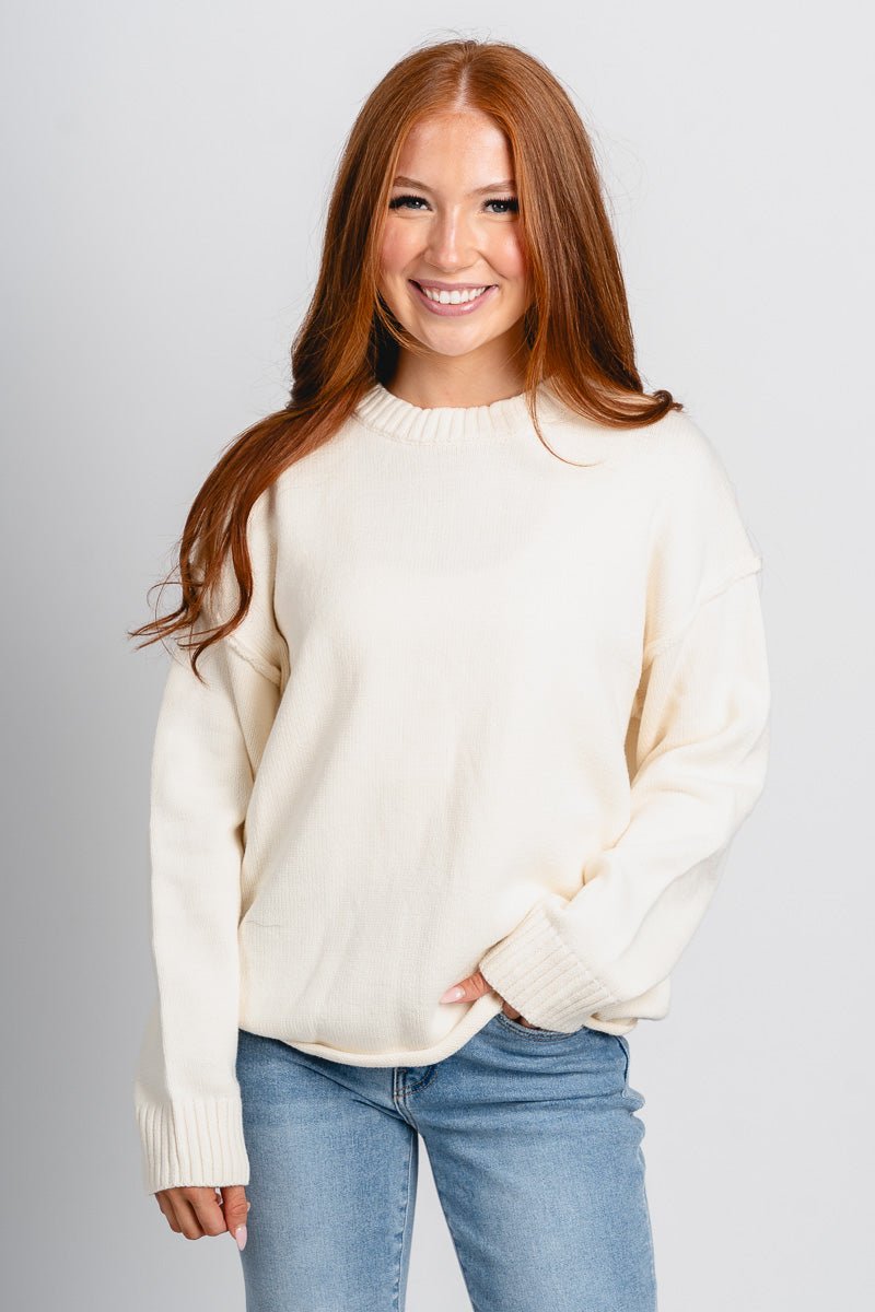 Crew neck sweater ecru – Stylish Sweaters | Boutique Sweaters at Lush Fashion Lounge Boutique in Oklahoma City