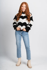 Wavy striped sweater black/white - Trendy Sweaters | Cute Pullover Sweaters at Lush Fashion Lounge Boutique in Oklahoma City