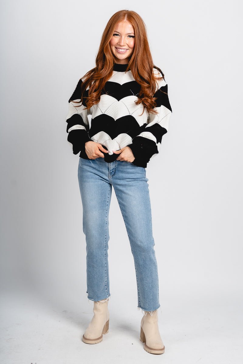 Wavy striped sweater black/white - Trendy Sweaters | Cute Pullover Sweaters at Lush Fashion Lounge Boutique in Oklahoma City