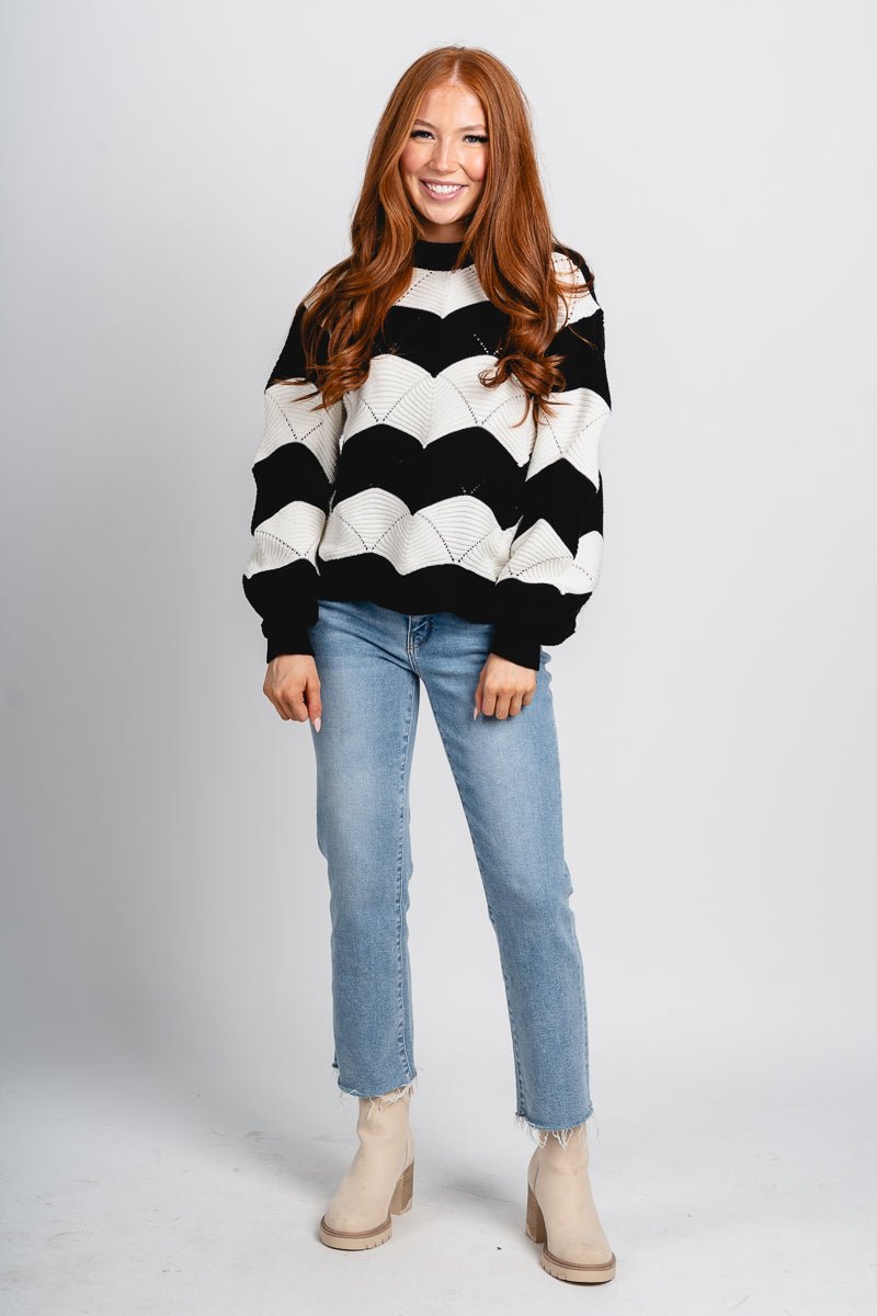 Wavy striped sweater black/white – Unique Sweaters | Lounging Sweaters and Womens Fashion Sweaters at Lush Fashion Lounge Boutique in Oklahoma City