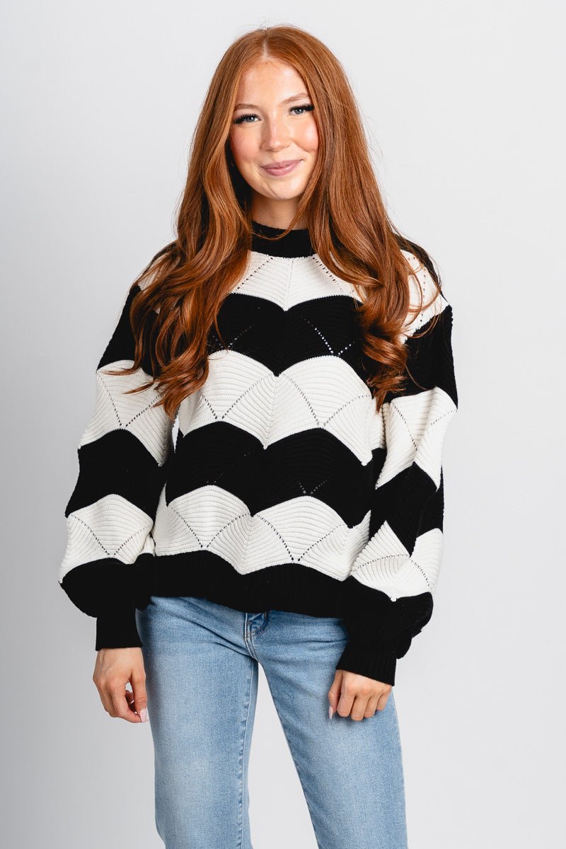 Wavy striped sweater black/white – Boutique Sweaters | Fashionable Sweaters at Lush Fashion Lounge Boutique in Oklahoma City