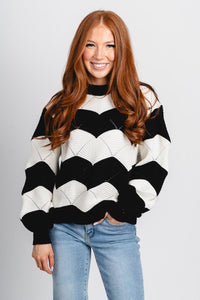 Wavy striped sweater black/white – Stylish Sweaters | Boutique Sweaters at Lush Fashion Lounge Boutique in Oklahoma City