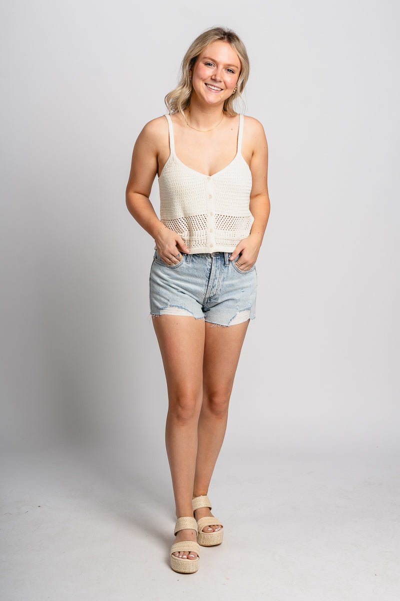 Z Supply Tay crochet tank top sea salt - Z Supply Tank Top - Z Supply Tees & Tanks at Lush Fashion Lounge Trendy Boutique Oklahoma City