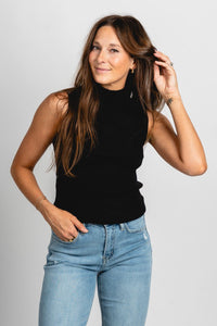Sleeveless mock neck sweater top black – Boutique Sweaters | Fashionable Sweaters at Lush Fashion Lounge Boutique in Oklahoma City